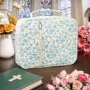 WOBAGMEN Bible Cover Case for Women,Large Bible Tote Bags Organizer Quilted Carrying Case for Girls,Bible Study Supplies Accessories Christian Gifts for Women (Blue Floral, M)