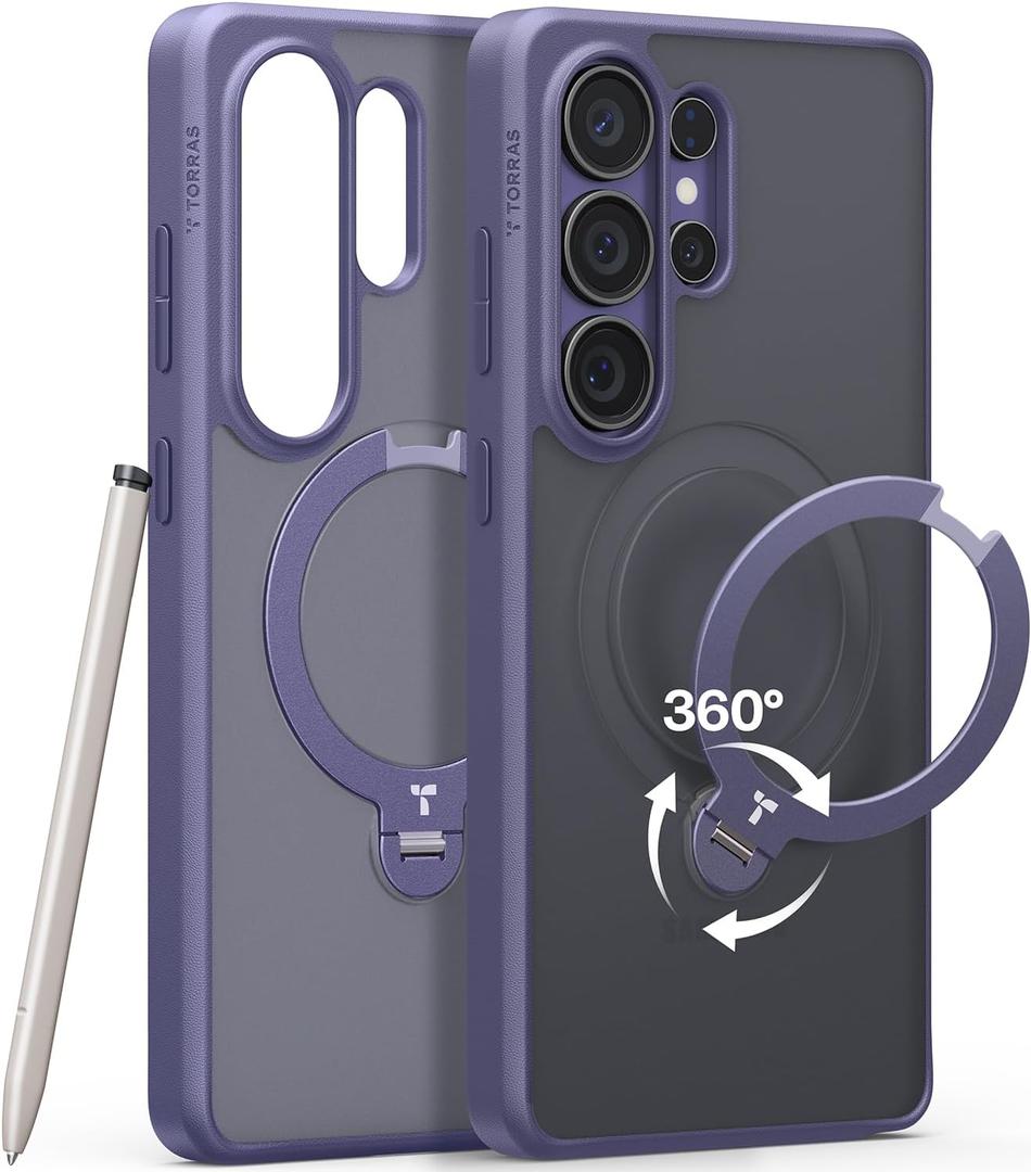 TORRAS Q3 Spin for Samsung Galaxy S26 Ultra Case, 360 Magnetic Stand, Compatible with Magsafe, Slim S26 Ultra Case with Kickstand, Aesthetic for Women, Translucent Frosted Purple
