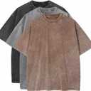 3 Pcs Men's Oversized Cotton Summer T-Shirts - Vintage Baggy Tee Loose Fit Short Sleeve T-Shirts Casual Streetwear (L)