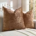 FUTEI Pack of 2 Solid Flannel Throw Pillow Covers 18x18 Inch Soft Crushed Textured Neutral Decorative Cushion Cases Vintage Farmhouse Accent for Couch Living Room, Dark Brown