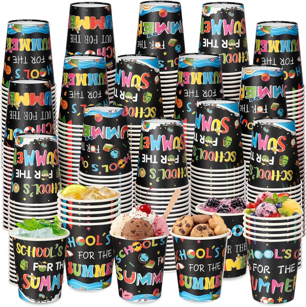 Qinyoung 120 Pcs School's out for Summer Cups End of Year Party Decorations 8 oz Disposable Drinkware 6 Designs for End of Academic Year Last Day of School 2026 Classroom Celebration (EXP 08/26/26)