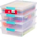 IRIS USA 6 Qt. Craft Storage Bins with Lids, 4-Pack, |Made in USA|, Clip Box, Small Plastic Sensory Bin Tote Organizer Containers for Art Supplies, Paper, & Office, Stackable - Clear/Seafoam Blue