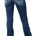 QJBMEI Women's Jeans Feather Flower Embroidery Mid Rise Stretchy Bootcut Slim Wide Leg Pants S