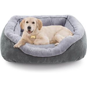 INVENHO Medium Dog Beds for Medium Dogs Washable, Rectangle Dog Bed Medium Size Dog, Orthopedic Dog Bed, Warming Soft Calming Sleeping Puppy Bed Durable Pet Bed with Anti-Slip Bottom M(30"x24"x9") (Grey)