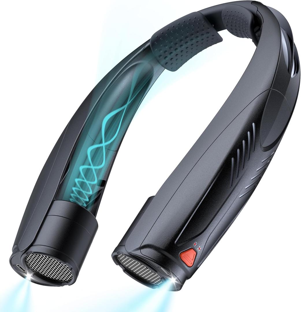 Portable Neck Fan, 6000mAh Rechargeable Personal Fan with 6 Speeds, Up to 20 Hours Runtime, 360 Cooling Wearable Fan with LED Light, Hands-Free Fan for Travel Camping Outdoor
