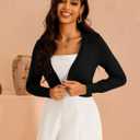 McVanedy Womens Cardigan Knit Tops Sweaters Soft Long Sleeve Bolero Cropped Cardigans (Black, L)