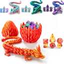 DND Dice Set (7 Pieces) and 3D Printed Dragon Egg (Red Gold)