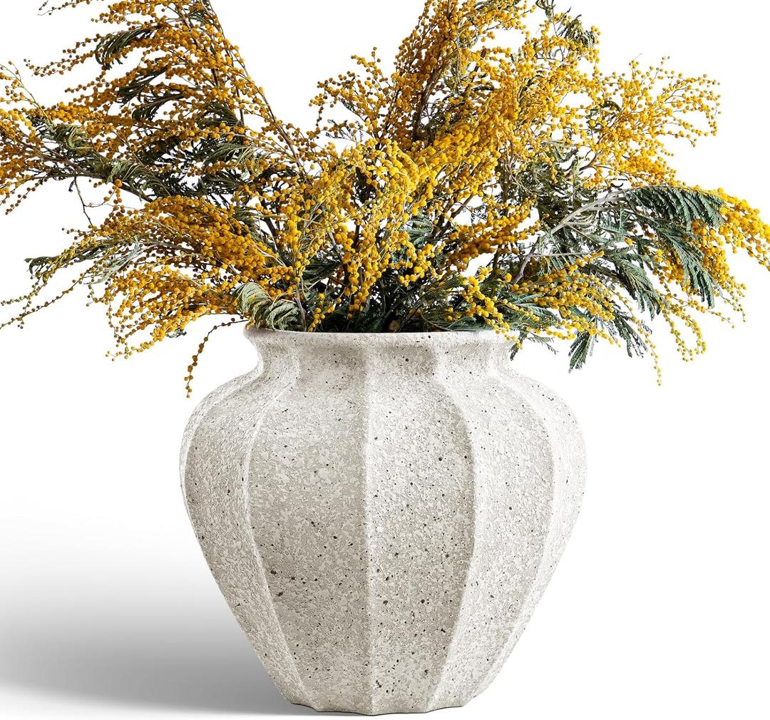 LE TAUCI 11.3" Ceramic Vase, Artisan Large White Ceramic Vase for Modern Farmhouse Home Decor, Substantial & Stable Flower Vase, Living Room & Dining Room Table Centerpiece, Weathered White