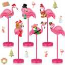 Wenqik 6 Pcs Pink Flamingo Decor Christmas in July Flamingo Table Decorations Xmas Summer Flamingo Party Decoration Centerpieces Wooden Tall Standing Block Sign Set for Home Office Desk Supplies