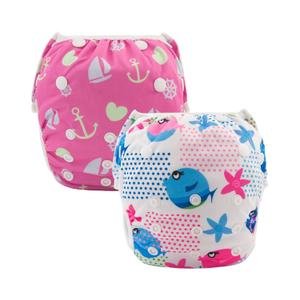 ALVABABY Swim Diapers 2pcs Reusable Baby Swim Diaper 9 Months-3T Adjustable Snap Washable Toddler Swimming Diaper for Pool Beach & Swim Lessons – Waterproof PUL Leak-Proof UPF 30+ Large Size