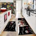 Christmas Kitchen Rugs Set of 2, Black Xmas Gnomes Snowman Merry Christmas Kitchen Mats for Floor Decor (Black, 19.7"x31.5"+19.7"x47.3")