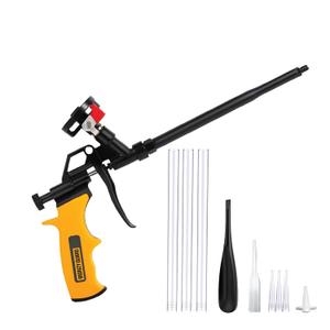 Spray Foam Gun, Professional Expanding Foam Dispensing Gun with 9 Nozzle for Insulation, Filling, Sealing & Caulking, PTFE Non-Stick Coating PU Insulating Applicator Kit (Yellow, 1 Pack)