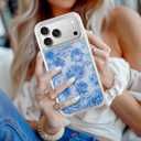 Magnetic for iPhone 17 Pro Max Case Cute Aesthetic, Blue Flowers | Trendy Floral Print, Compatible with Magsafe, Shockproof Protective Phone Cover