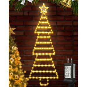 4.4 FT LED Christmas Tree Shaped Ladder Lights with Star, Plug-in Waterproof 8 Modes Christmas Window Hanging Lights for Indoor Outdoor Wall Door Xmas Decor (Warm White)