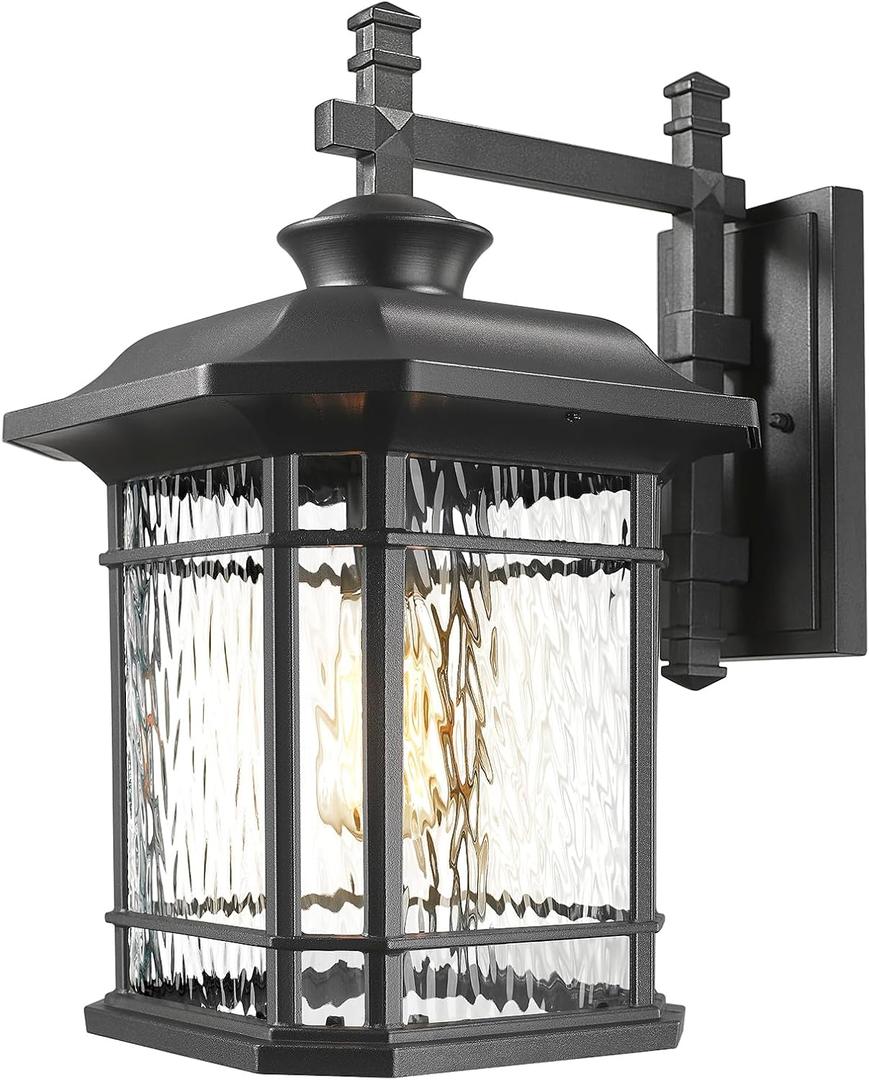 Extra Large Outdoor Light Fixtures Wall Mount Black Exterior Lights | 18.5" Extra Large Aluminum Outdoor Wall Lantern with Water Ripple Glass, Outside Garage Lights for Porch, Front Door, Patio