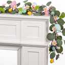 6 FT Pre-Lit Easter Garland with 20 LED Lights & Timer, Lighted Garlands Decorations for Stairs Fireplace Window Wall with Artificial Egg & Pip Berry, Eucalyptus Garland for Holiday Table Mantle Decor