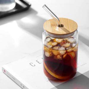Drinking Glasses with Bamboo Lids and Glass Straw, 16oz Glass Cups, Iced Coffee Glasses, Cute iced Tea Glasses, Beer Glasses, Ideal for Coffee Bar Accessories, Aesthetic Gift - 2 Brushes, Missing Items, Pack Of 3 Drinking Glasses, Pack Of 1 Straw