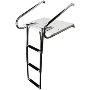 Boat Ladder ABS Swim Platform Stainless Boat Ladder with telescoping 2 Handrails for Marine Boat Yacht, Rated to 400 Pounds