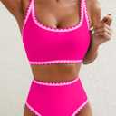 Herseas Women's Bikini Sets Floral Print Whip Stitch 2 Piece Swimsuits High Waisted Scoop Bathing Suits (Pink, XL)