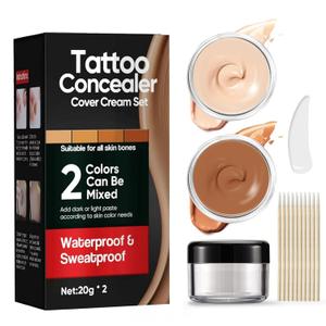 Tattoo Cover Up Makeup Waterproof, Tattoo Cover Up Makeup Concealer, Suitable for Tattoos, Scars, Spots & Vitiligo, Invisible & Natural, Skin-Friendly, 2 Colors