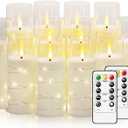 Flameless Candles with Embedded Star String, 12 Pcs Battery Operated LED Pillar Candles with Remote and Timer, Suitable for Home Decor, Party, Christmas & Wedding (White)