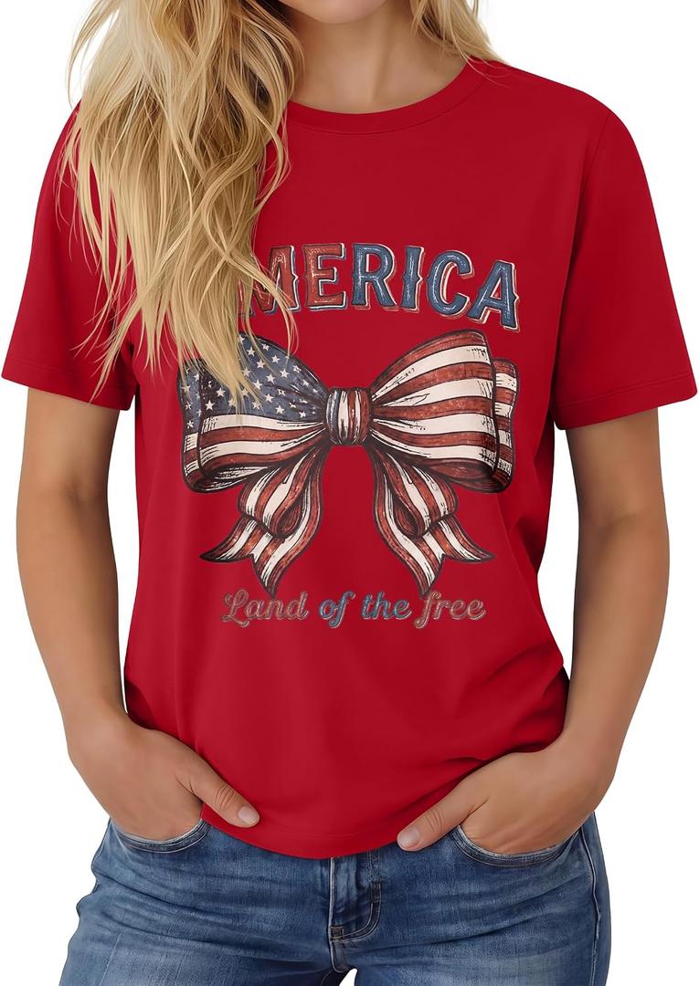 Huukeay Womens Patriotic Crew Neck Shirts | Short Sleeve Patriotic Tops, Casual T-Shirts, USA Eagle Flag Graphic Tees, Festival & Daily Wear, Statue of Liberty