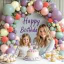 Dusty Green Purple Pink Balloons Arch Kit, Double Stuffed Pastel Balloon Garland with Lavender Lilac Yellow Green Red Latex Balloons for Birthday Baby Shower Wedding Anniversary Decorations.