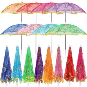 Sanwuta 8 Pcs Sequins Lace Indian Umbrella Handmade Designer Embroidery Retro Boho Pagoda Parasols for Wedding Party Outdoor
