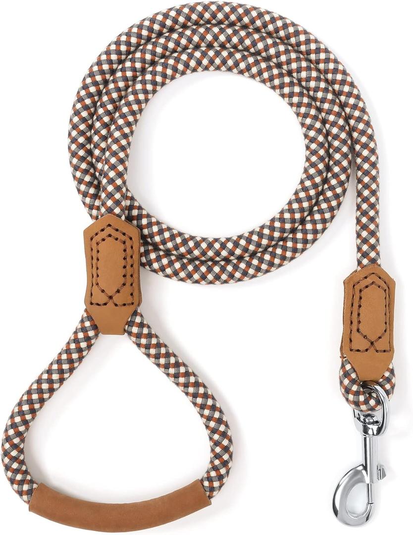 Mile High Life | Premium Leather Dog Leash | Strong Rope Leash | Leather Handle | Zinc Alloy Strong Clasp | Small Medium Large Dogs | 4/5/6 Feet(Brown, 60 Inch (Pack of 1))