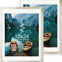 Hongkee 18x24 Frame Set of 2, Distressed White Wood Style - Display 18 x 24 Poster without Mat or 16x20 Picture with Mat, Wall Mounting Horizontal and Vertical