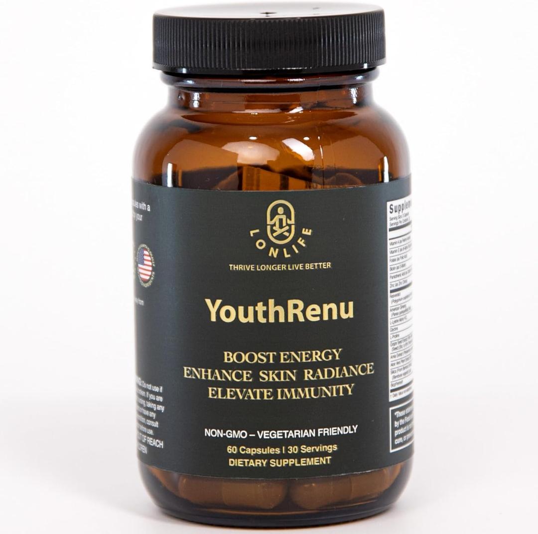 4 x YouthRenu Premium 1200mg Resveratrol & American Ginseng Supplement - 50% Trans-Resveratrol, Biotin, Collagen, Grape Seed Extract & Piperine - All Natural - 60 Vegetarian Capsules - Made in USA