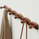 Wood Coat Rack Wall Mount - Walnut Coats Hook Hanger Wall-Mounted, Wave-Shaped Entryway Hanging Racks with 6 Hooks for Jacket Keys Hats Robes Towels Bags, Living Room Mudroom Bathroom Bedroom Hallway