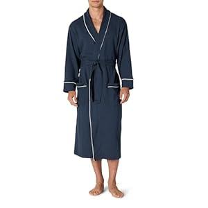 Men's Lightweight Waffle Bathrobe, Navy, Medium-Large