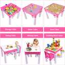 burgkidz Pink Kids 5-in-1 Flip Top Activity Table and Chair Set with Storage, 128 PCs Building Blocks, Dreamy Play Desk for Toddler Girls Ages 2-8, Gift for Birthday & Christmas