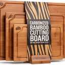 Carbonized Bamboo Cutting Boards  Cutting Board Set of 3 Heat Treated for Rich Color & Lower Moisture Absorption, Chopping Boards with Juice Groove, Non-Toxic, FSC Certified incl. Stand