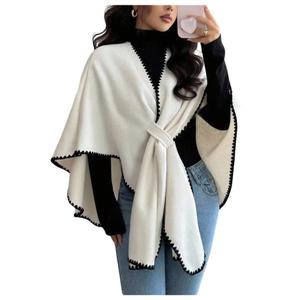 GORGLITTER Women's Shawl Wraps Cardigan Scarf Warm Blend Knitted Fall Fashion Elegant Cape Poncho Sweater,M