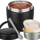 Thermo for Hot Food 32OZ, Vacuum Insulated Food Jar for Adults, Stainless Steel Soup Thermo Wide Mouth Leakproof Lunch Containers with Spoon for School Office, Black
