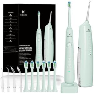 2-1 Oral Clean Kit- Water Dental flosser & Electric Toothbrush Combo- Brushing & Flossing- for Teeth Cleaning and Gum Health (Light Green)