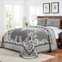 Superior Cotton Blend 3-Piece Bedspread Set, Oversized Bedspread, 2 Matching Pillow Shams, Light Weight Blanket, Jacquard Traditional Medallion Bedding Decor, Adalie Collection, Queen, Charcoal
