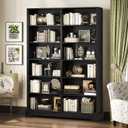 TVU 6-Tier Wood Book Shelf, 47" Wide Large Bookcase and Bookshelf, 76" Tall Bookcase with Storage, Freestanding Wood Display Book Shelves for Living Room, Home Office, Black