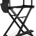 30" Height Tall Directors Chair Folding Makeup Chair, with Replacement Cover Canvas, Portable Footrest, Support 250 lbs, Aluminum Makeup Artist Chair for Artist Barber- Black, 17in x 17in x 43in
