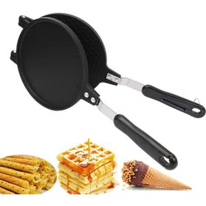 Waffle Cone Maker, Waffle Irons Baking Pan, Double Sided Pancake Maker Multifunctional Crisp Omelet Pan Egg Roll Maker Machine - 6.7 Inches