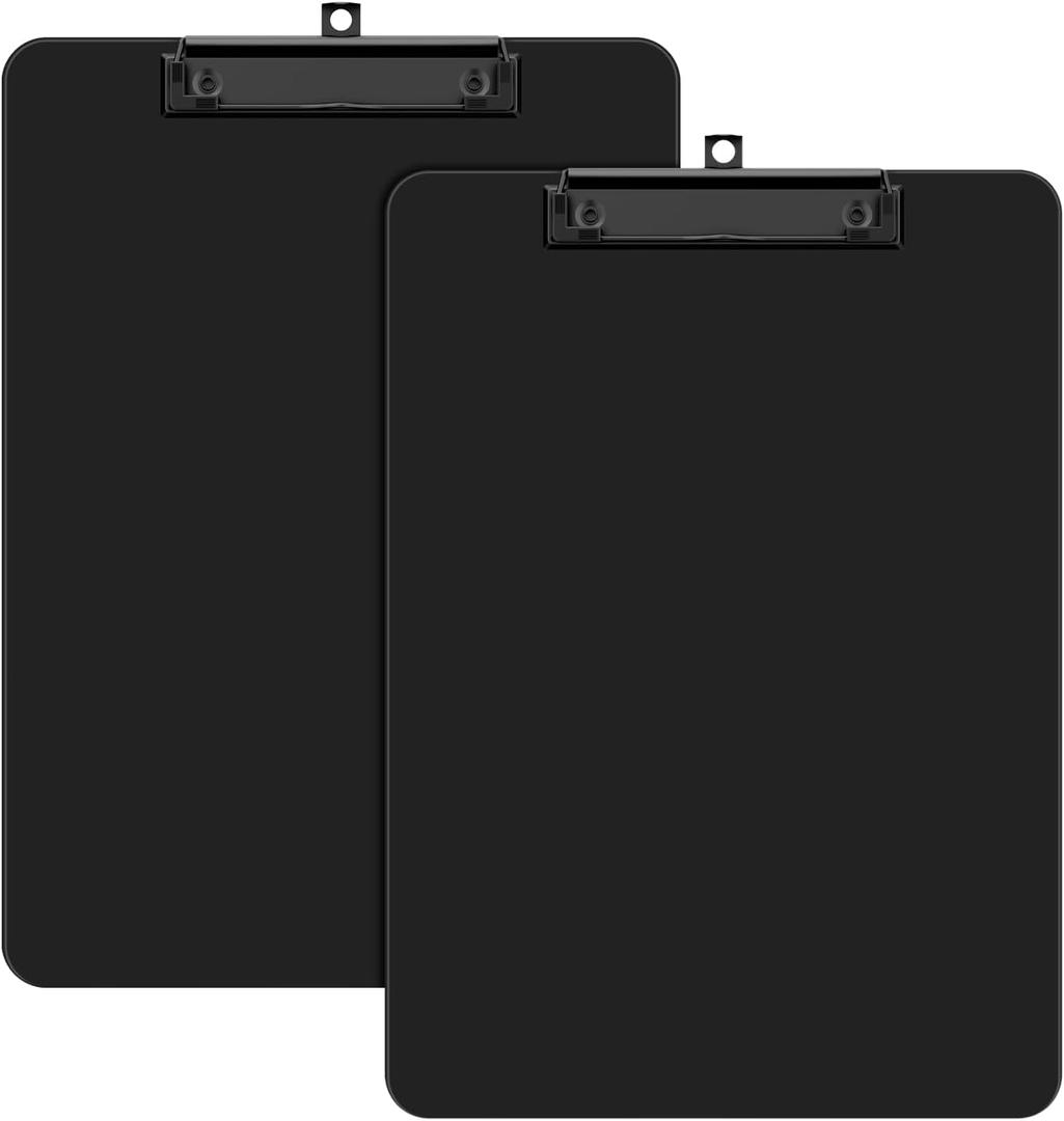 Zoenley Plastic Clipboard Set of 2, 12.5 x 9'' Letter Size for Classroom, Students, Teacher, Nurse, A4 Black 8.5 x 11'' Clip Board with Low Profile Black Clip, Office & School Supplies