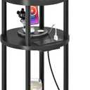 HOOBRO Small Round Side Table with Charging Station, 3-Tier Round Bamboo End Table, Compact Sofa Bedside Table for Small Space, Easy Assembly, for Living Room, Bedroom, Apartment, Black BB152UBZ01