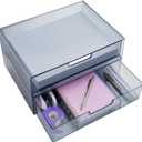 STORi STAX Plastic Stackable Organizer Drawers (Set of 2) Classic Grey | 12.5" Wide | Set Includes One Open Drawer & One Divided Drawer | Organize Office Desk Accessories & Sort Paper | Made in USA