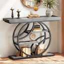 Huuger 41.3 Inch Entryway Table, Modern Console Sofa Table, Accent Table with Shelves, for Entry, Hallway, Entrance, Foyer, O-Shaped Metal Frame, Light Grey, 11.8"D x 41.3"W x 31.5"H