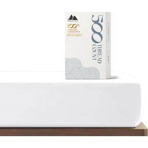 Mayfair Linen Twin XL Fitted Sheet Only - 100% Cotton 500 Thread Count 16" Deep Pocket White Fitted Sheet Twin XL, Soft Cooling Sateen Weave Elastic Bottom Sheet, Fits College Dorm Mattress