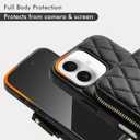 LAMEEKU for iPhone 17 Wallet Case with Strap, Card Holder Quilted Crossbody Leather Zipper Cover for Women 6.3'' Black