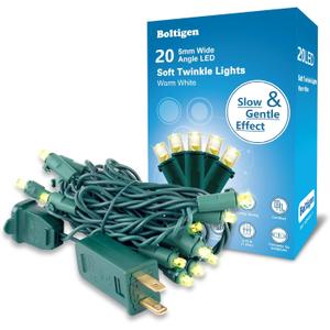 Boltigen Soft Twinkle Lights,20 LED Slow Twinkling, 5mm Wide Angle Christmas Lights, UL Certified 7 Ft Extendable for Home Garden Indoor Outdoor Use Party Wedding Day Decoration (Warm White, 20 LED)