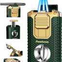 All-in-one Torch Lighter with V Cutter, Punch, Needle, Holder and Triple Jet Flames, Butane Windproof Lighter for Candles, Outdoor, Versatile Accessories with Gift Box for Men (Without Butane)